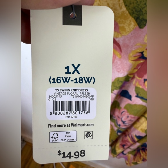 Terra & Sky Floral Knit Dress 1X XL Pockets NWT Spring Summer - Picture 4 of 4